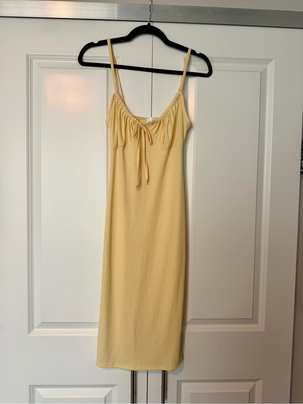 Women’s Yellow Ribbed Tie-Front Dress